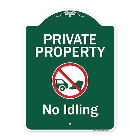 Signmission Private Property No Idling With Graphic Heavy-Gauge Aluminum Architectural Sign, 24" H, GW-1824-9775 A-DES-GW-1824-9775